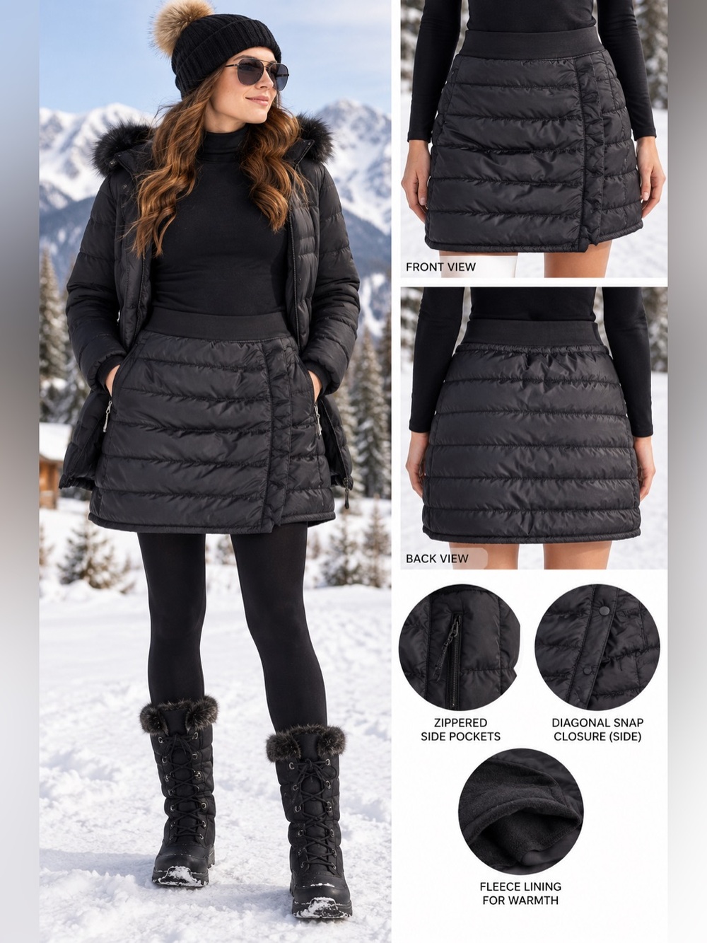 Aventure Black Down Filled Insulated Puffer Skirt Fleece Lined Small